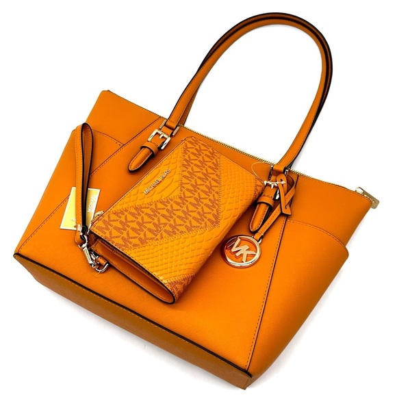 Michael Kors Large Charlotte Tote Bag & Double Zip Wallet Wristlet Cider (NWT) - Picture 6 of 15